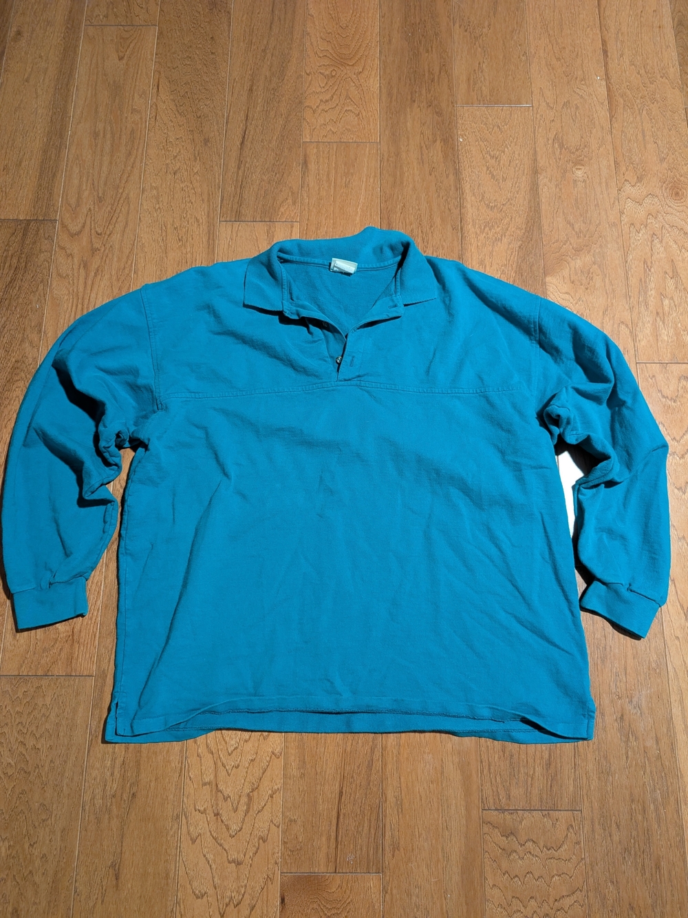 Vintage 90s L.L. Bean Men's Teal Long-Sleeve Polo Pullover - Sz XL